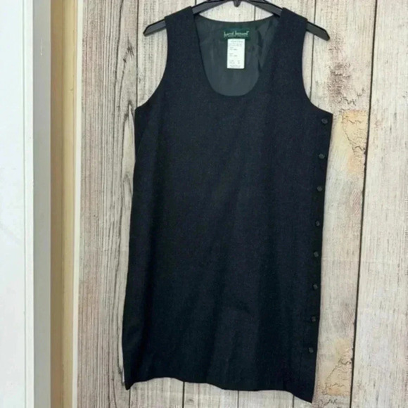 Vintage Harv Bernard Womens Side Button Black Wool Jumper Dress Size 10